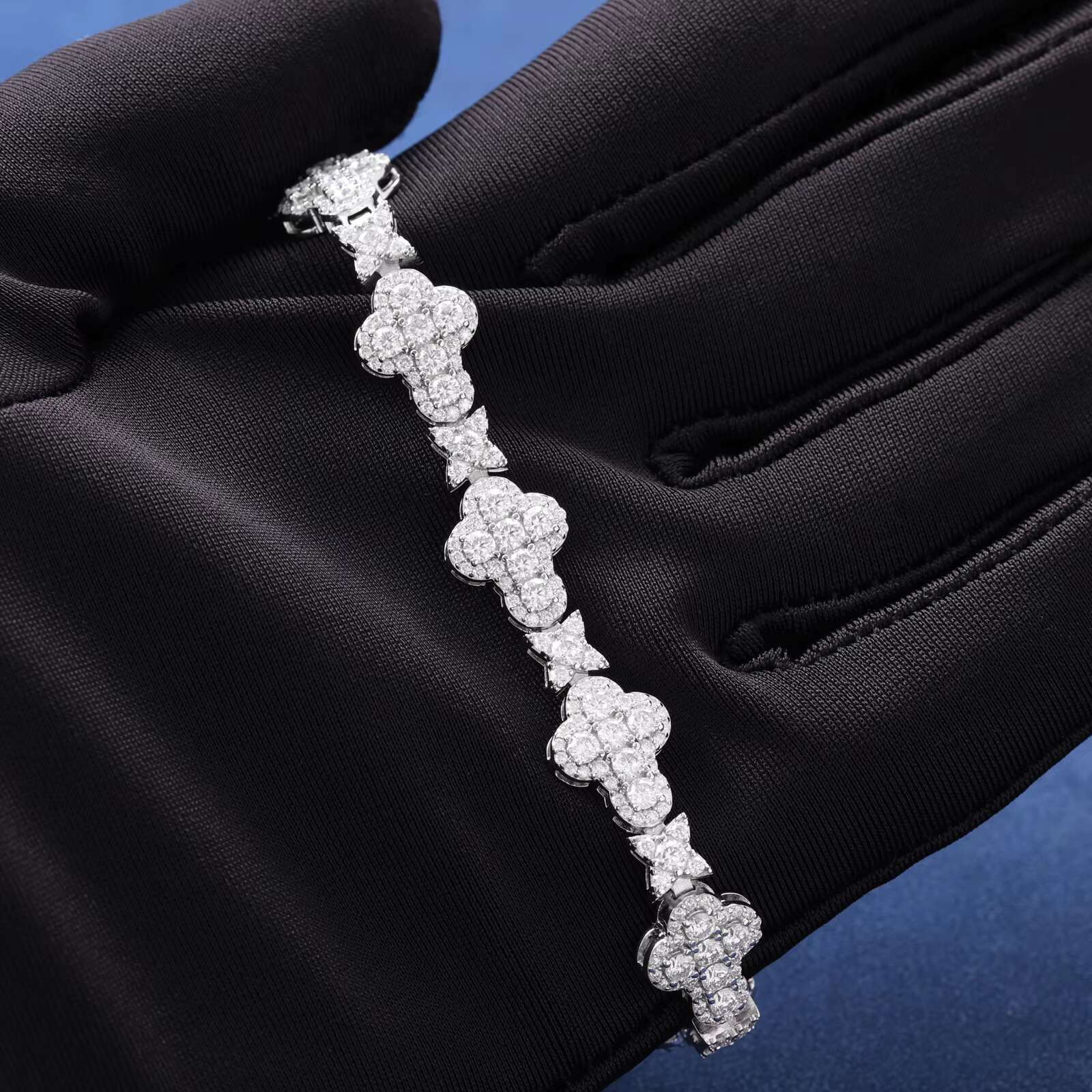 New Design Luxury Hip Hop 925 Silver Cross Star Bracelet VVS D Moissanite Diamond Chain 10.5mm Jewelry for Women Men