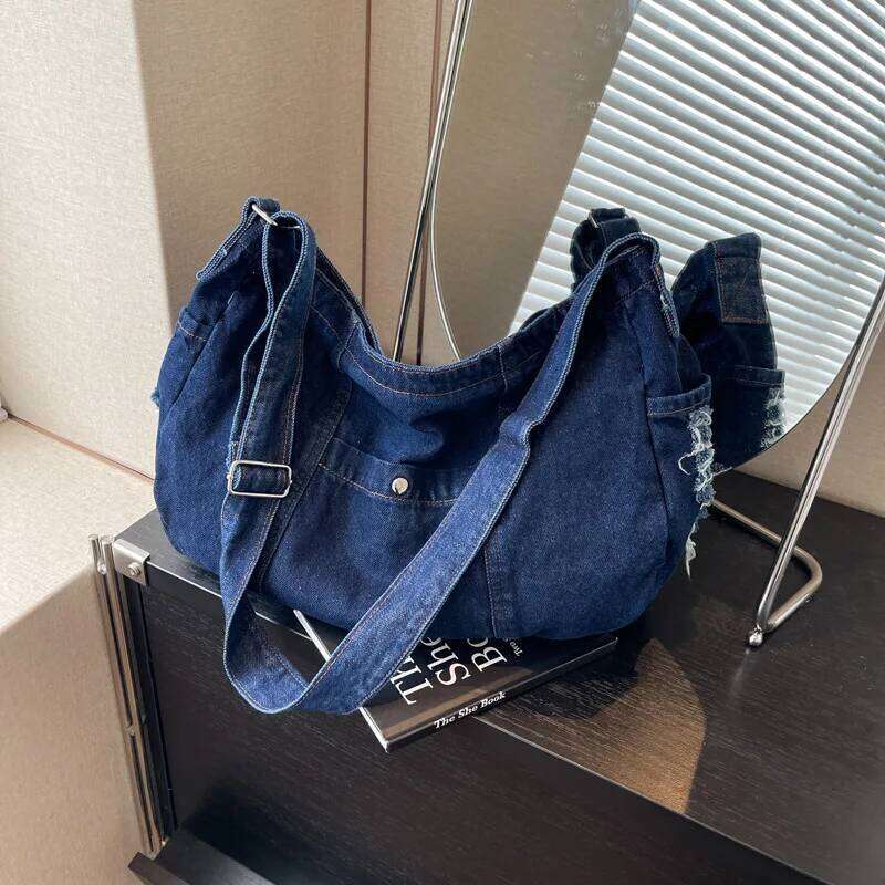 Casual Denim Women's Shoulder Bags Large Capacity Retro Design Ladies Tote Handbags Korean Style Trendy Female Crossbody Bag