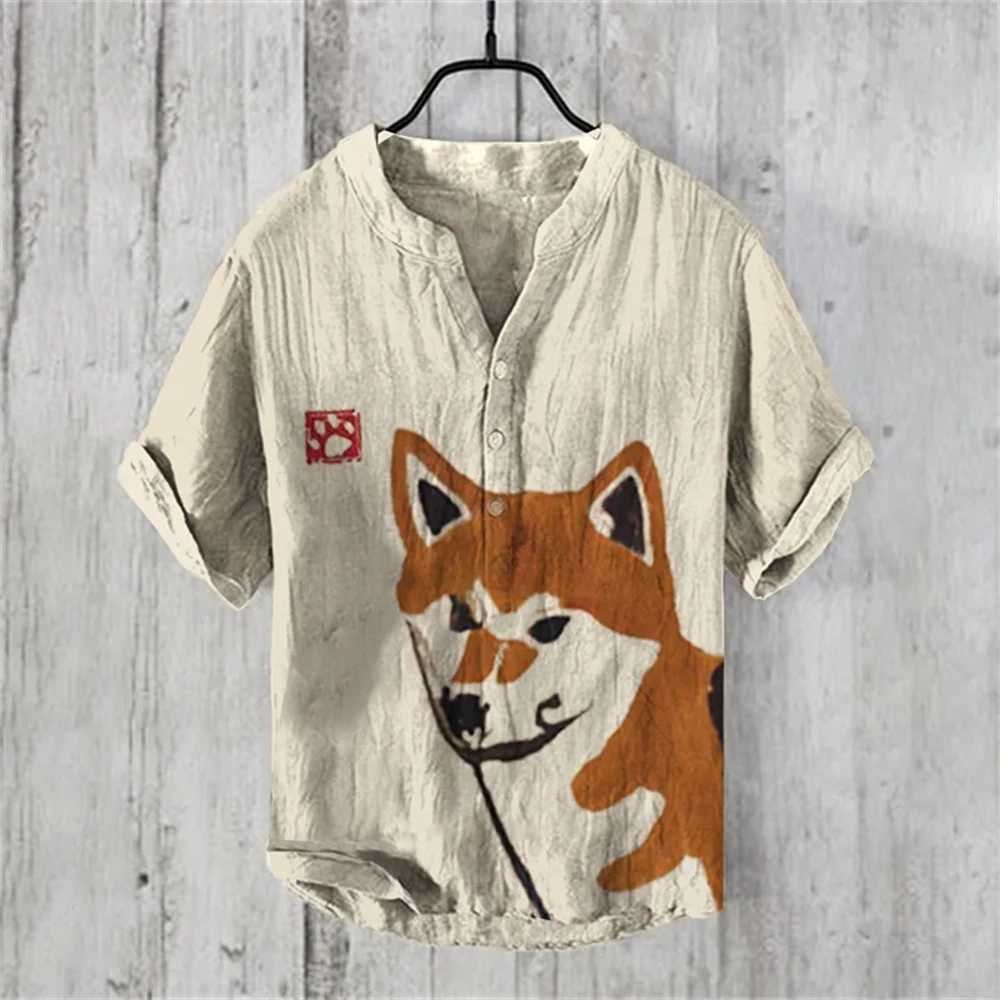 Mens short sleeved shirt imitating linen shirt hot selling casual Japanese retro Hawaiian vacation mens clothing X2504101