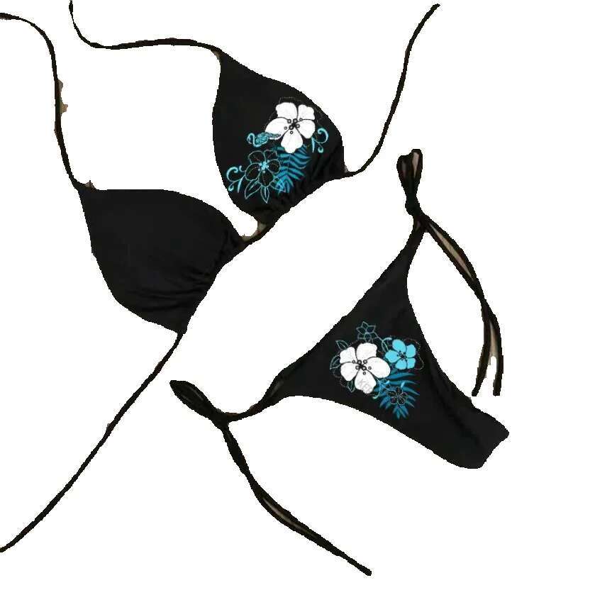Retro floral print cute 2 sets of bikini 2000s sexy women's fashionable camisole shoulder strap swimsuit high street beach women