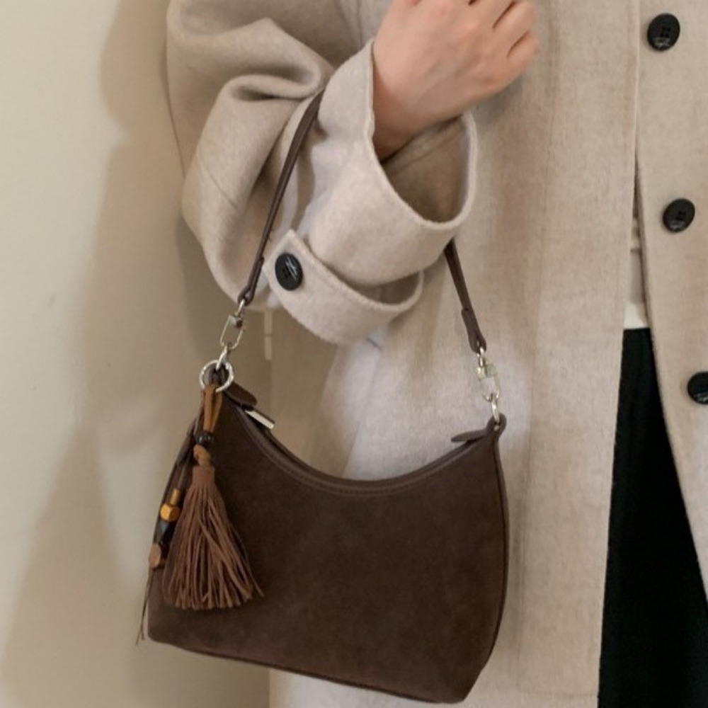 Retro Style Suede Fringe Arm Pit Bag for Women - Large Capacity Shoulder & Cross Body