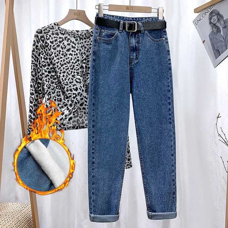 Fleece Thick Warm Straight Leg Jeans Womens New Autumn and Winter Fashion Loose High-waisted Harlan Jeans Casual Daddy Pants C251110