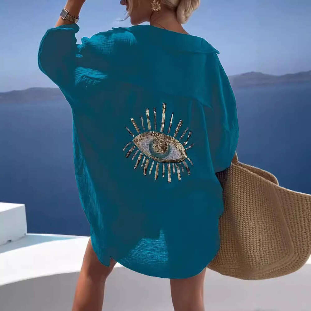 2025 European and American Cross-Border Trade Women's Spring Summer New Amazon Turn-Down Collar Long Sleeve Cotton Linen Casual Fashion Shirt