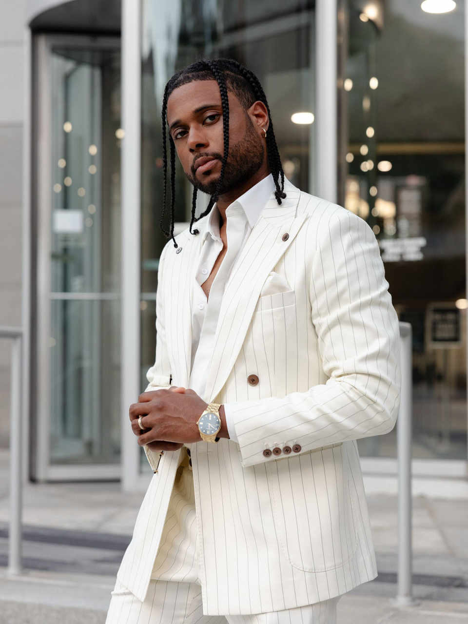 Formal Man Tuxedos Pinstripe 2 Piece Set Jacket Pants Men Suit Peaked Lapel Double Breasted Wedding Groom Coat Customized