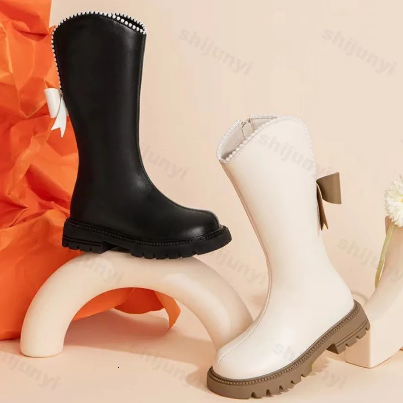 Autumn Winter Girls Leather Boots Soft Soled Kids Fashion Princess Boots Non-slip Outdoor Bowknot Comfort Children Boots 251104