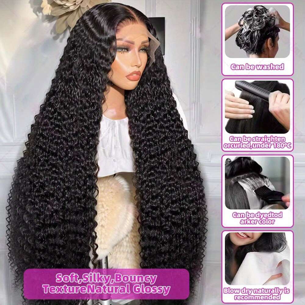 100% Unprocessed Brazilian Virgin Human Jerry Wave 13X4 Lace Frontal With Full Edges & Baby Black Deep Kinky Wet And Wavy Look Curly Style For Women, 