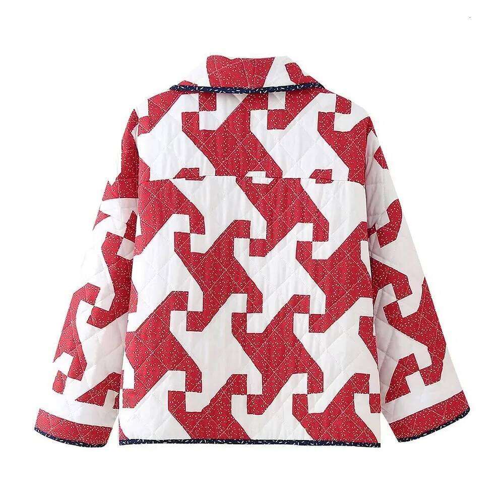 Lapel Printed Colour Blocking Thickened Casual Bohemian Style Cardigan Loose Cotton Jacket Women's