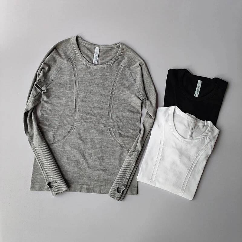 Yoga Sports Tops Women's Round Neck Long Sleeves Seamless Slimming Breathable Running Pula Speed Drying Fitness Clothes