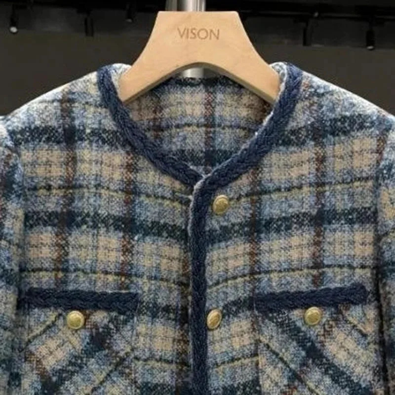 Autumn Korean Small Fragrant Coat Women Short Jacket Female Tweed Wool Outwear Casual Plaid Blazer Tops Ladies 251110