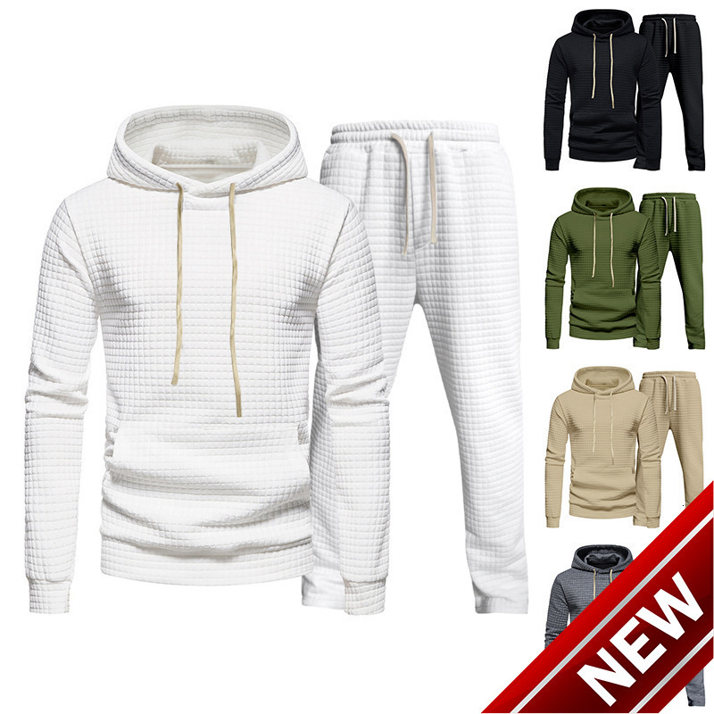 2025 Spring and Autumn Mens Set Long Sleeve Casual Jacquard Hoodie Set Sportswear