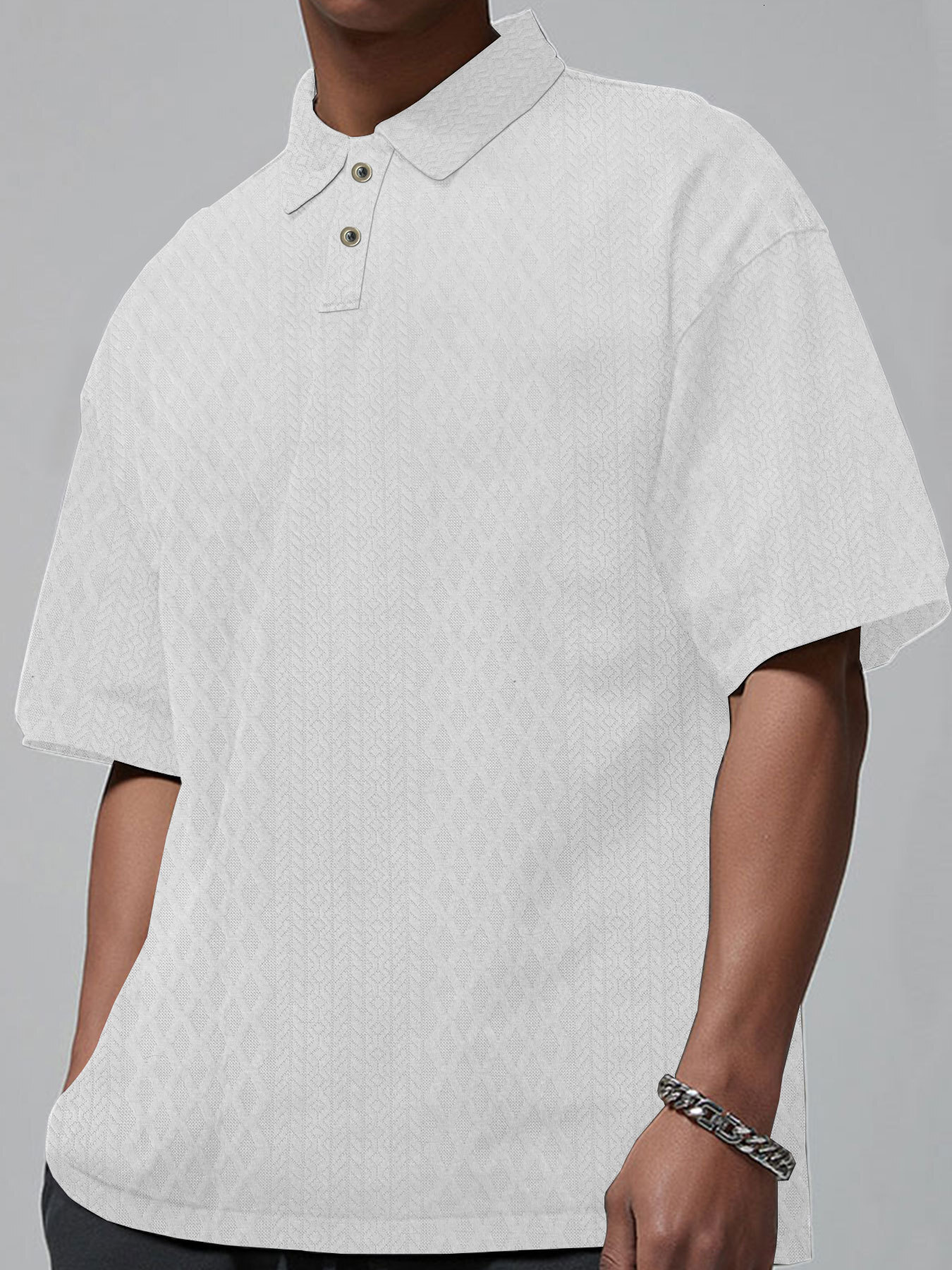 Large size summer 2025 mens short sleeved trendy polo shirt knitted sweater loose collar t-shirt