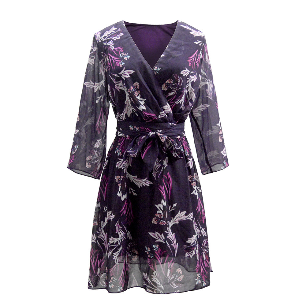 Printed Sexy V-neck Chiffon Women's Autumn/Winter Dress