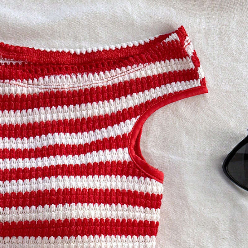 Rui Chuo Cross-Border Foreign Trade European American Striped Tank Shorts 2025 Summer Knitted Hot Pants and Top Two-Piece Set