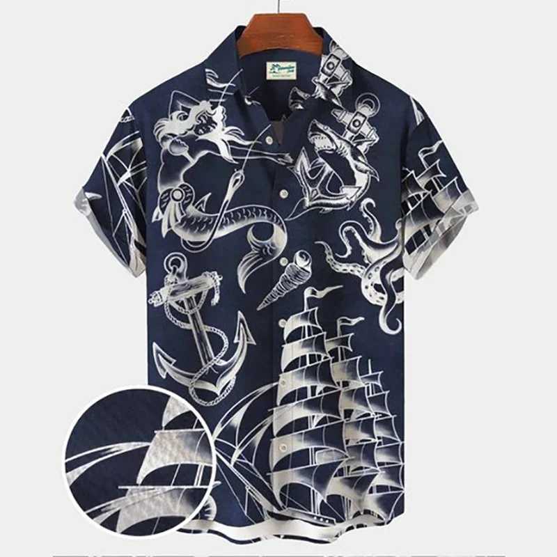 Fashionable Harajuku Hawaiian casual flower mens shirt octopus 3D printed summer short sleeved mens shirt Camisas Casuais X250410