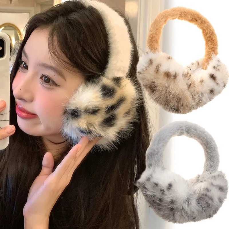 Korean Plush Leopard Print Furry Earmuffs Women Fashion Versatile Thicken Earflap Winter Windproof Warm Cycling Ear Protection W251110