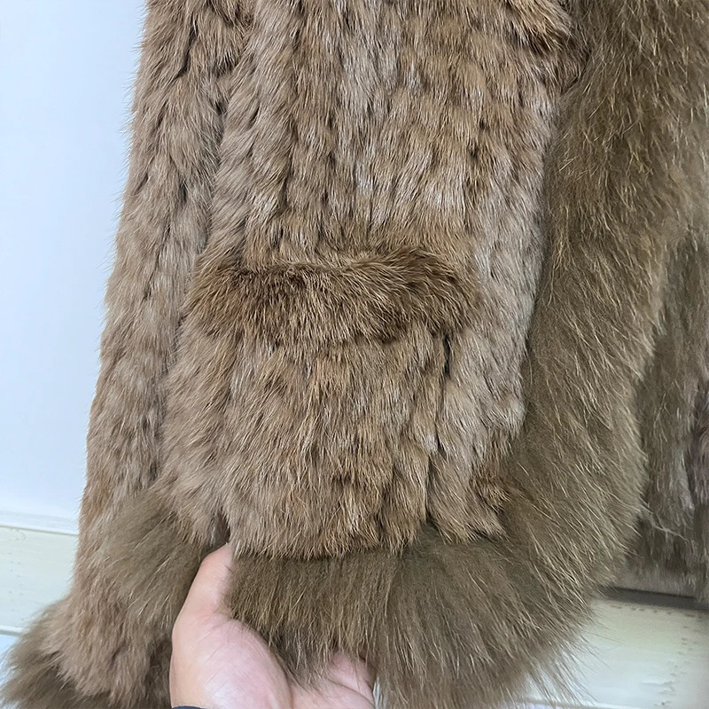 Fashion Natural Rabbit Fur Coats Knitted Womens Real Fox Jackets y Woman Clothing Outwear 251110