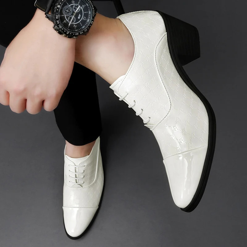 Men Formal Shoes High Heels Oxfords Soft Mocassins Male Flower Red Height Increase White Dress Driving Wedding Boat Shoes 251106