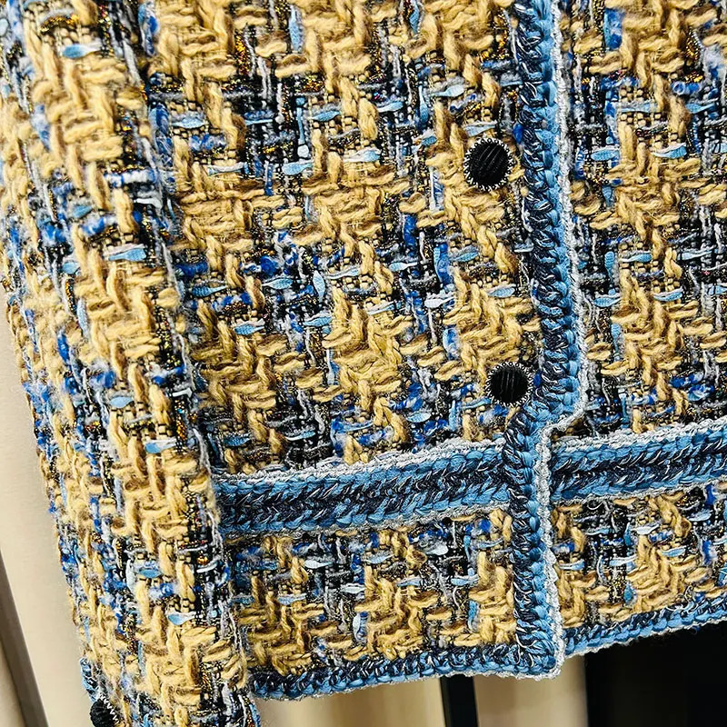 fashionable round neck contrasting color celebrity highend temperament n casual tweed jacket 251110