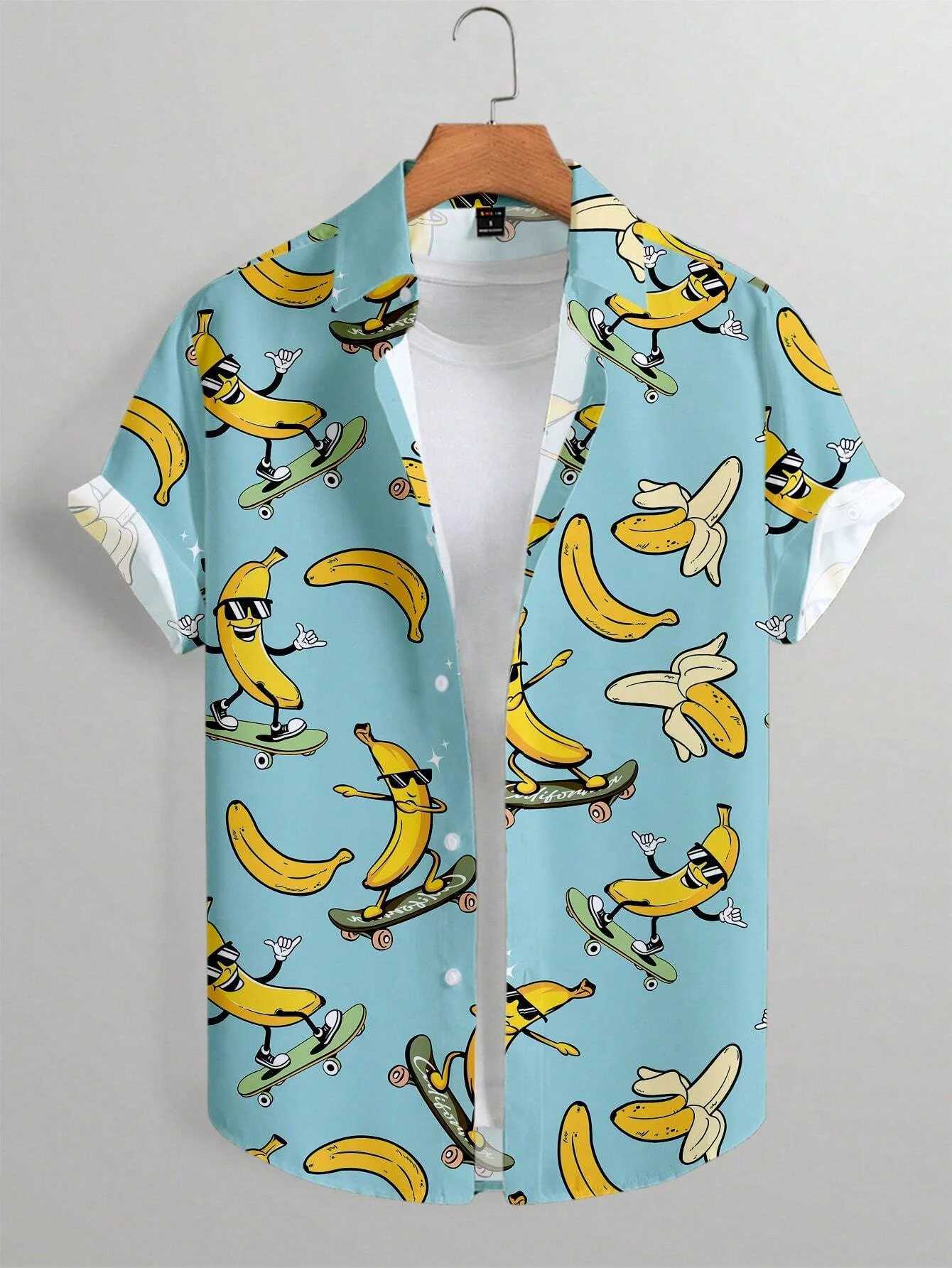 Mens collar party shirt mens casual street short sleeved summer new banana animation 3D printed top mens clothing X250410