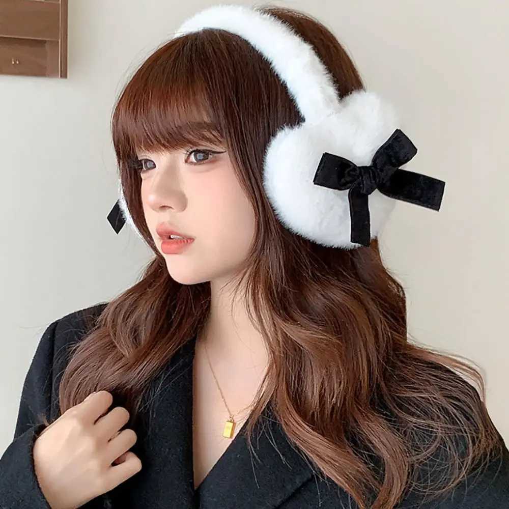 Cute Plush Bow Tie Earmuffs Cold Protection Warm Heart Fluffy Ear Muffs Woman Ear Cover Winter W251110