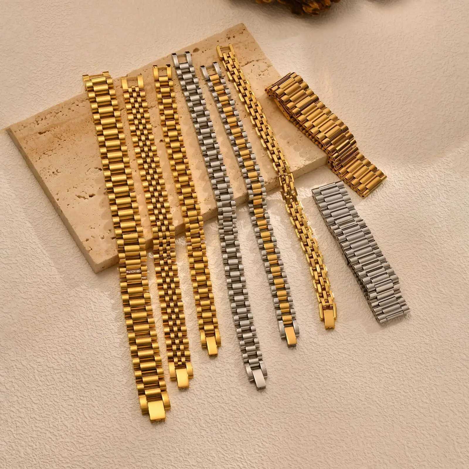 Vnox Stainless Steel Classic Watchband Bracelet For Women MenWatch Straps Width Link Chain Bracelet BangleUnisex Hand JewelryT251110