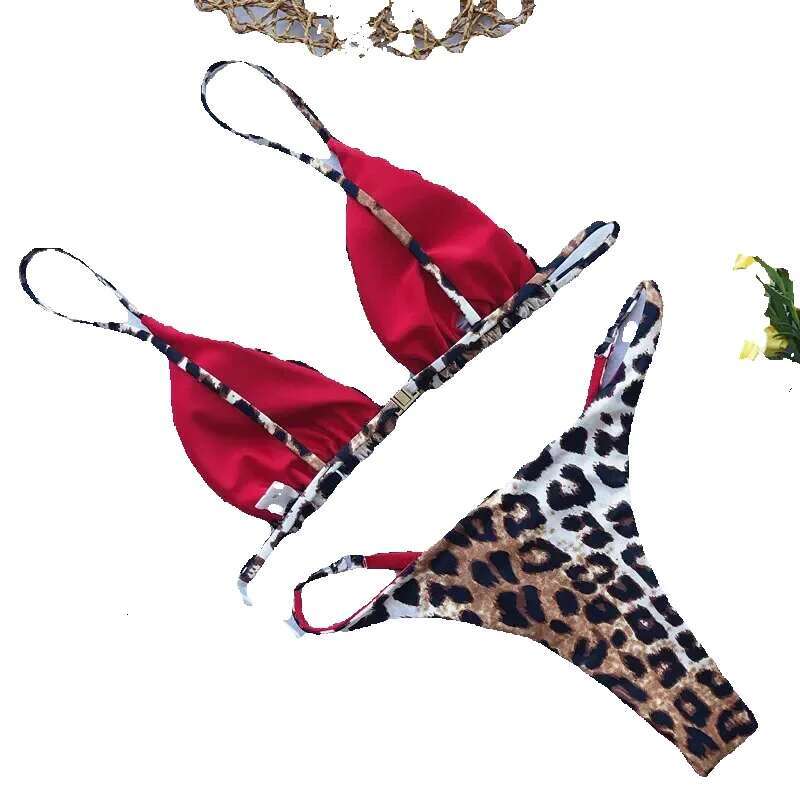 2024 Micro Leopard bikini women's high waisted bandage push up sexy swimsuit padded thong swimsuit, summer beach vacation 1