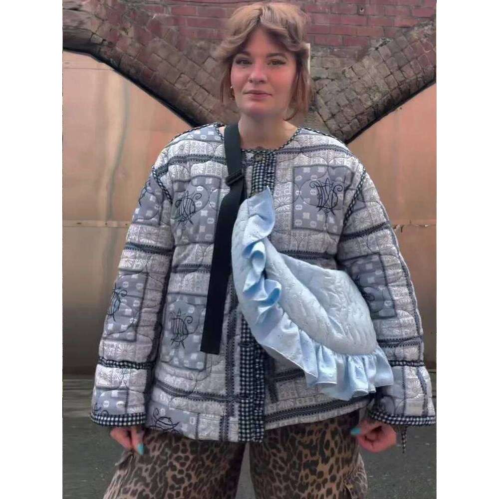 Fashion Printed 2 Side Quilting For Women Elegant O-Neck Single Breasted Loose Cotton Coat Female Autumn Winter Lady Jacket