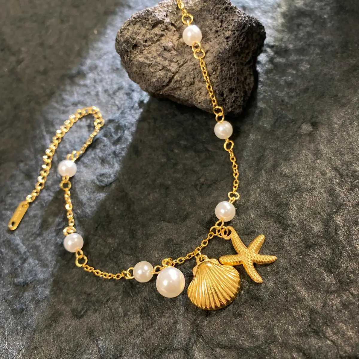 Stainless Steel Shell Pearl Starfish Drop Chain Bracelet Bangle for Women High Quality Jewelry Ocean Style Summer AccessoriesT251110