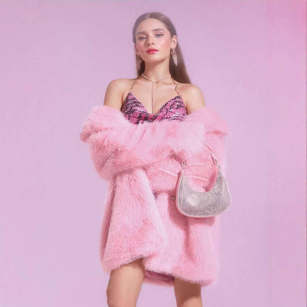 Solid New Sleeve Faux Collar Long Suit Color Warm Plus Size Women's Fur Coat MidLength