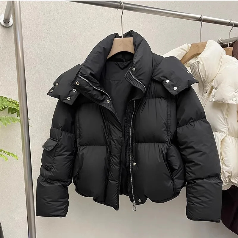 Down Jacket for Women Winter 90 White Duck Hooded Warm Down Coats Casual Loose Short Thick Fashion Lightweight Puffy Jacket 251107