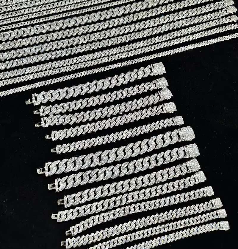 Iced-out 8mm Wide 2Rows Moissanite Diamond Cuban Link Chain S925 Silver Jewelry Hip Hop Fine Jewelry Necklace