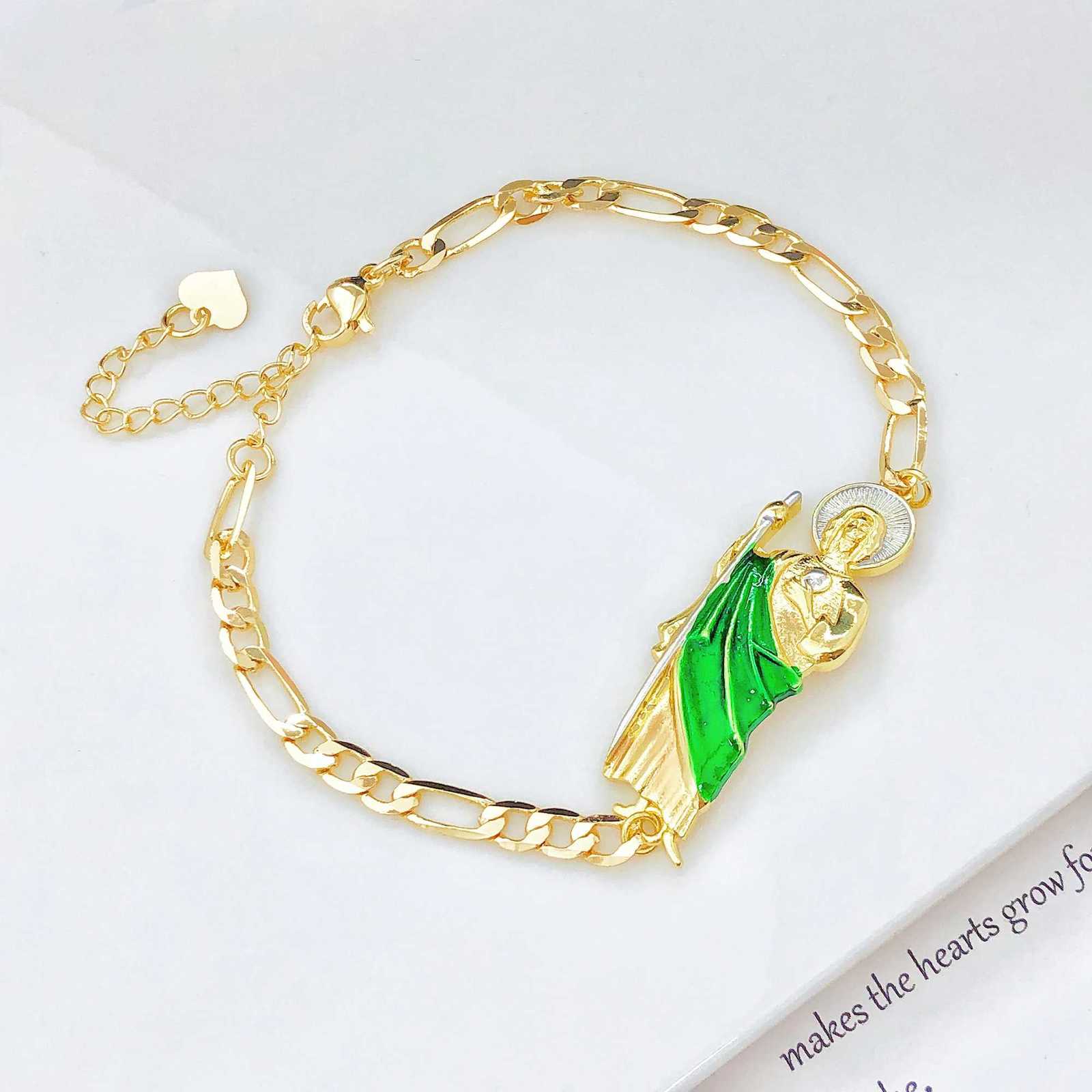 Simple Stylish St Jude Gold Plated Womens Thin Bracelet Religious Jewelry for Daily WearT251110