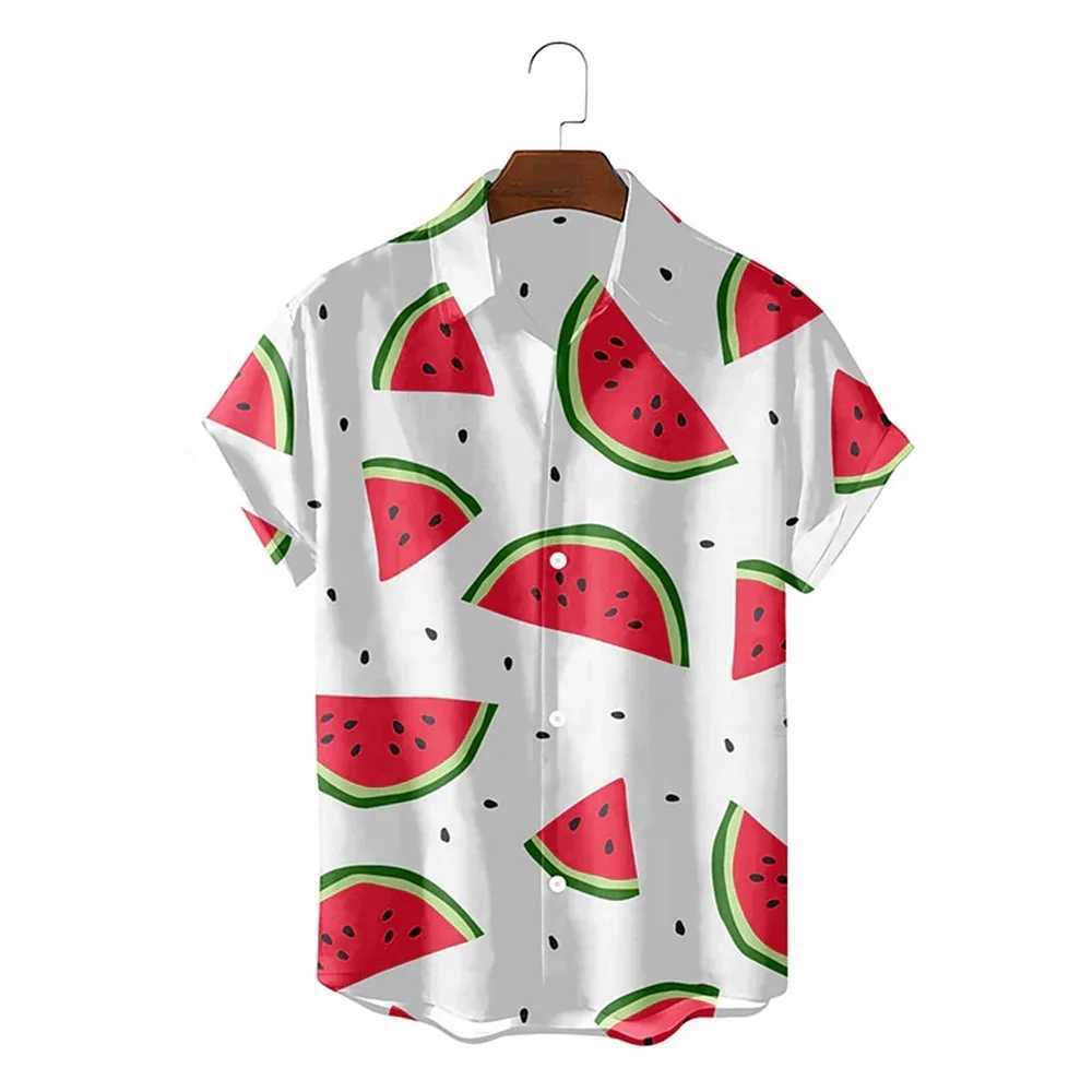 Mens short sleeved shirt Hawaiian shirt fruit celery banana pattern print street casual printed button down jacket X250410