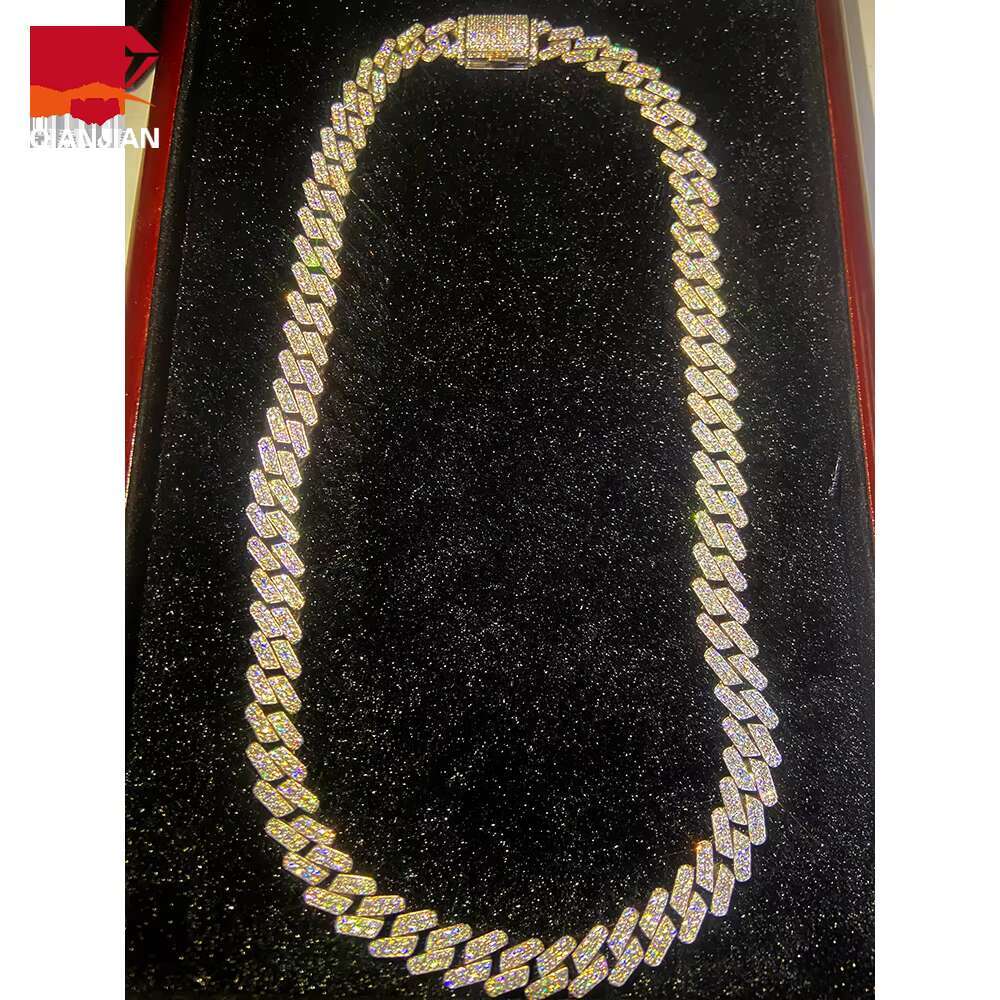 100% Pass the Diamond Tester Moissanite Cuban Chain 925 Silver VVS Moissanite Diamond Necklace Link for Men/women