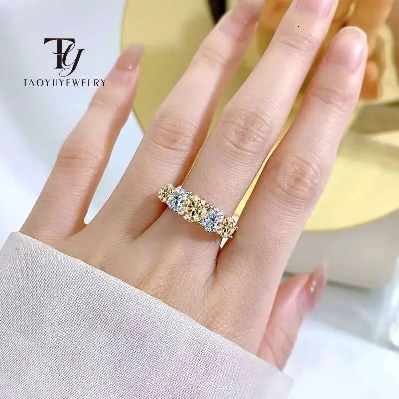 Classic 18k Plated 36CT All Rings For Women 5 Stones Sparkling Diamond Wedding Band S925 Sterling Silver Jewelry 251103