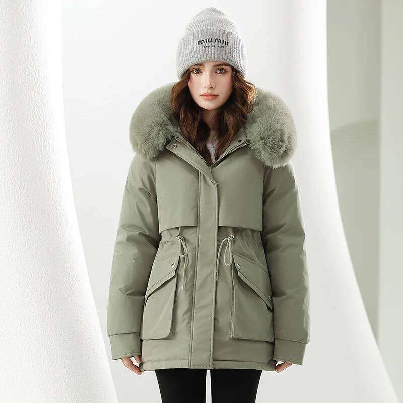 Cotton Padded Hooded Detachable Fur Collar Coat Women's Winter Thickened Fleece Lined Snow Parka Loose Warmer Long Jacket Female