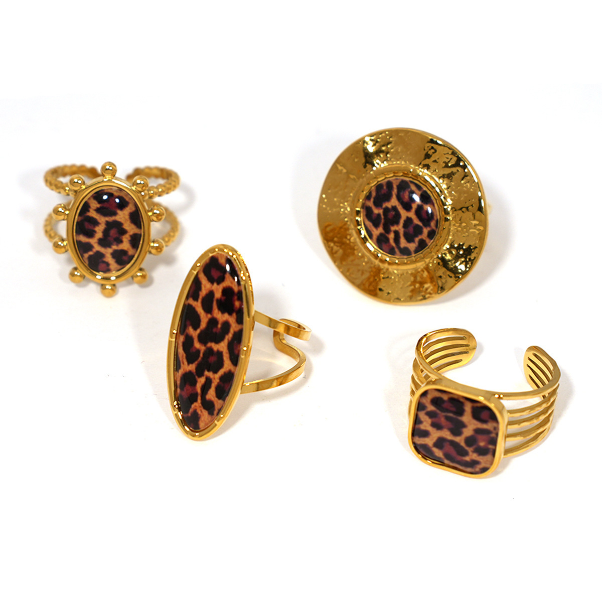 Cross-Border Hot-Selling Jewelry Stainless fashion ring Steel 18K Leopard Print Ring Designer Ring for Women Niche High-End Light Luxury Open Ring Who