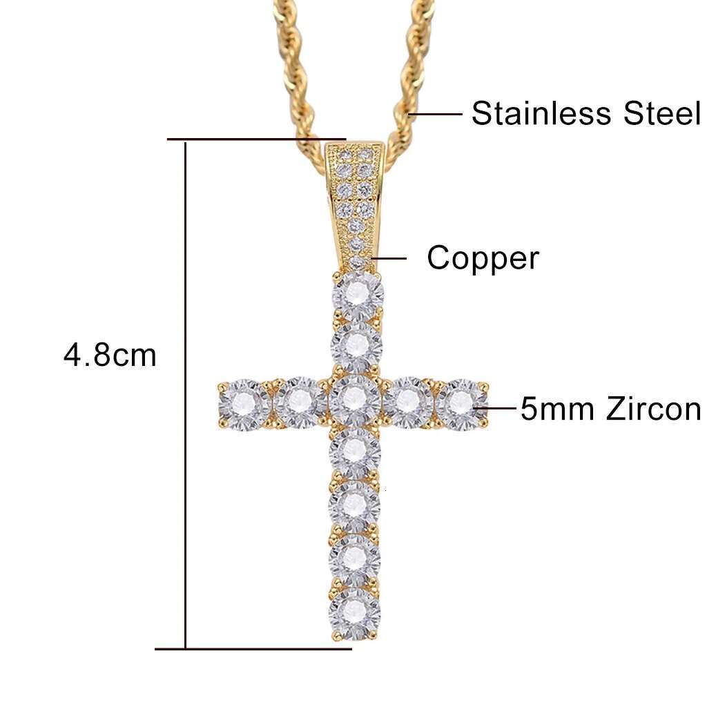 4/5mm Iced Out CZ Cross Pendant Necklaces for Women Men Punk Hiphop Rope Stainless Steel Chain on Neck Rapper Jewelry OHP003