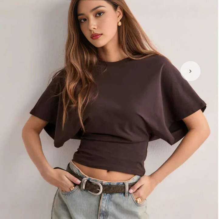 Korean style design round neck pullover short sleeved T-shirt for women in summer 2025, simple versatile, solid color loose top, 2025 new style, chic 