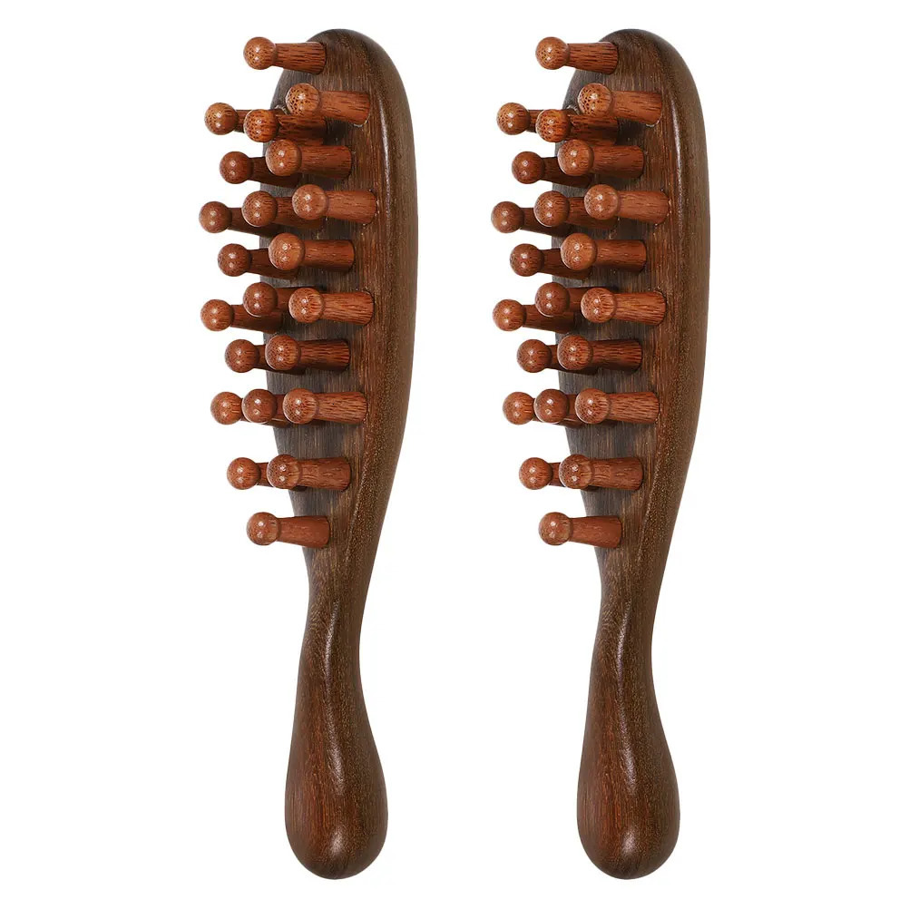 2pcs Wooden Scalp Massage Comb Fine Teeth Ergonomic Wide Tooth Hair Detangler For Travel Multifunctional Head 251107