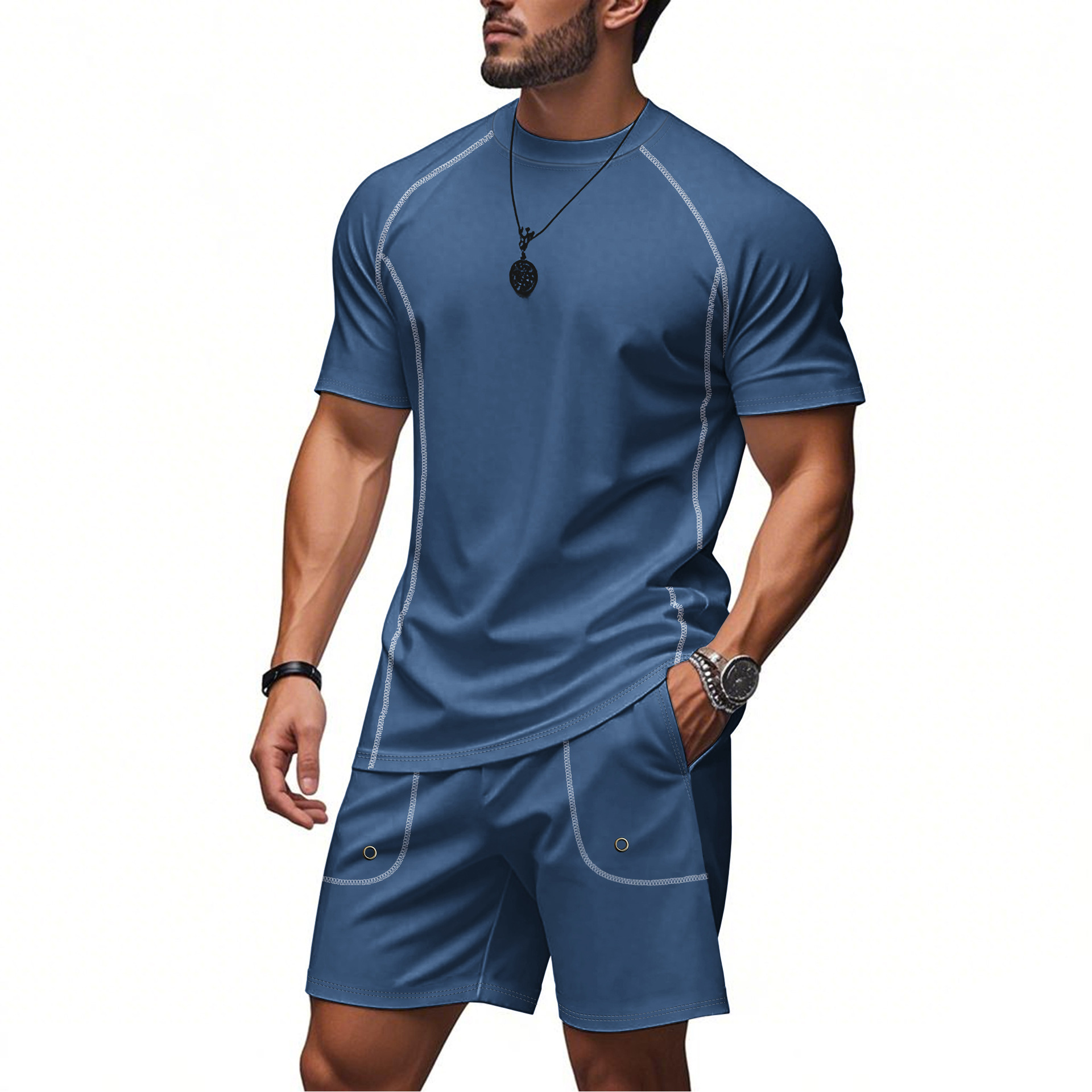 2025 cross level summer new style mens running fitness tight fitting suit set training short sleeved shorts set