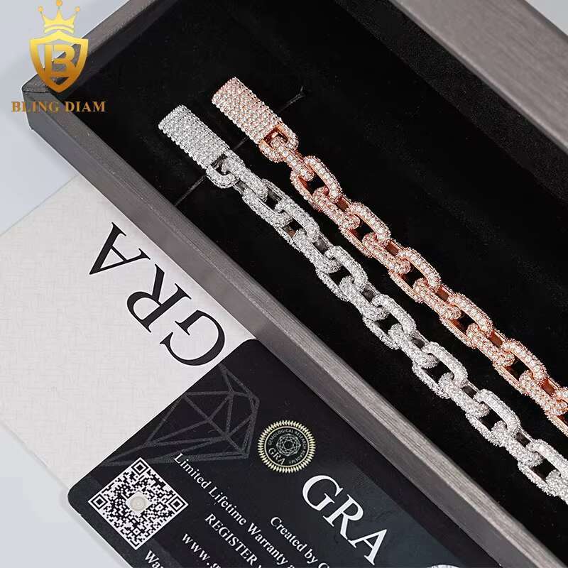 8.2mm Hip Hop Jewelry 925 Silver Iced Out Moissanite Pass Diamond Tester Cuban Link Chain Bracelet for Men