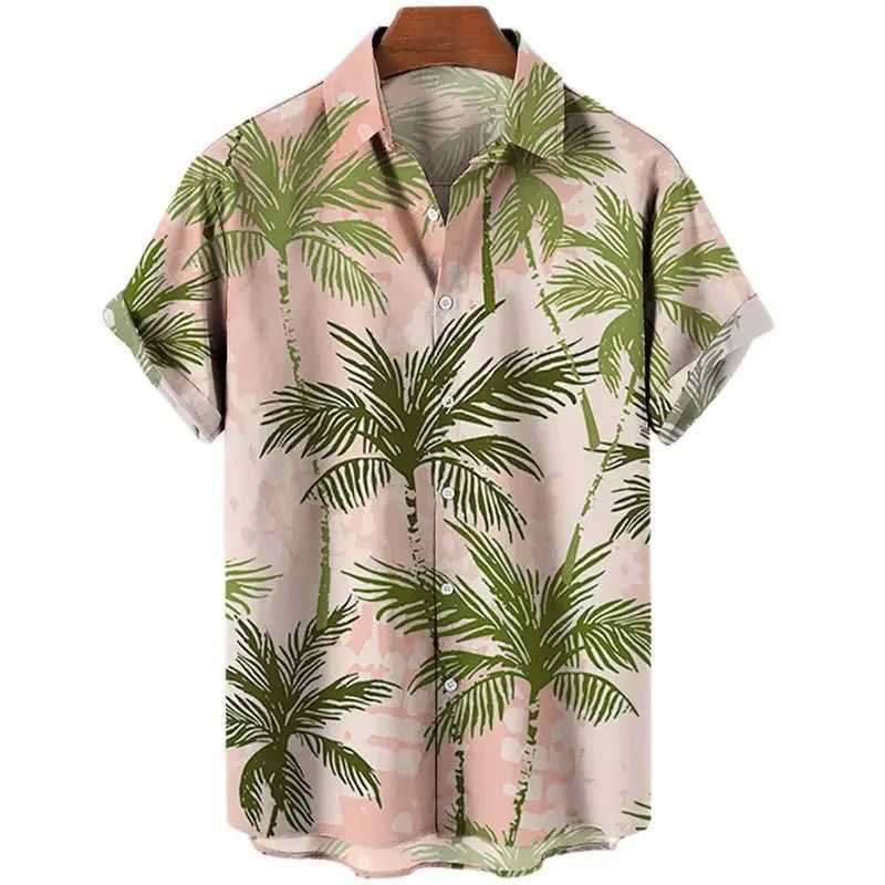 Hawaiian mens summer 3D coconut tree print mens holiday short sleeved beach top mens 6XL breathable clothing X250410