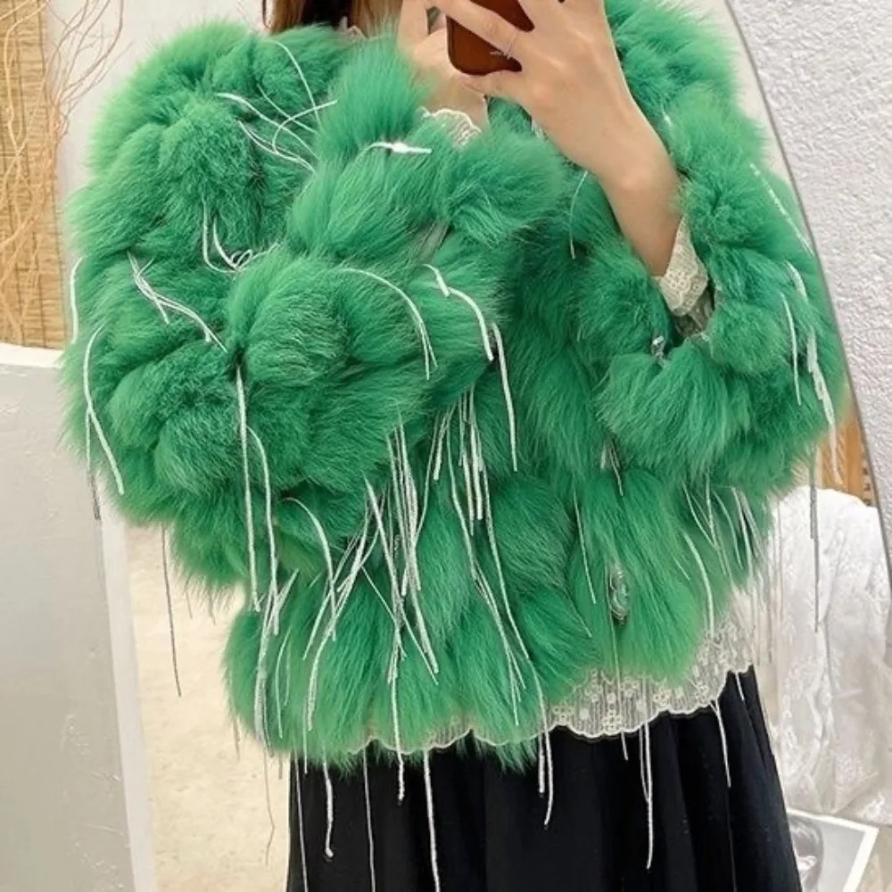 Natural Fur Coat Fashion Fox with Tassels Winter Warm Women Coats Real Jackets Thick sweet 251110