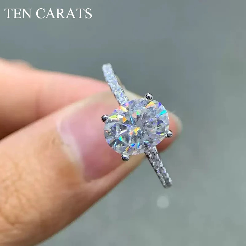 TEN CARATS Oval Cut 1CT 3CT D Color Rings for Women Lab Diamond Wedding Promise Band S925 Sterling Silver Jewelry 251023