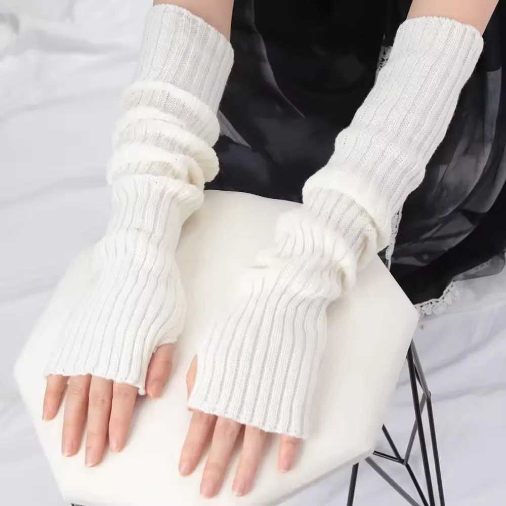 Winter Korean Style Knitted Warm Gloves for Women Punk Gothic Fingerless Sleeve Arm Gloves Soft Harajuku Girls Accessories L251110