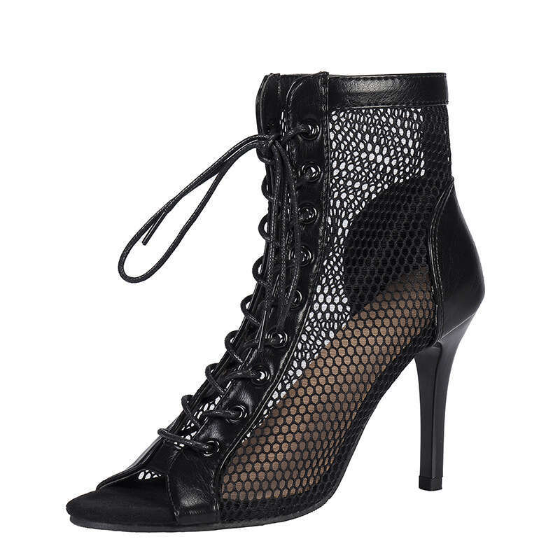 Woman Sandals Spring Summer New Hollow Cool Boots Women Lace Up Mesh Boots Fish Mouth Slim Heels Jazz Dance High Heeled Sandals For Women