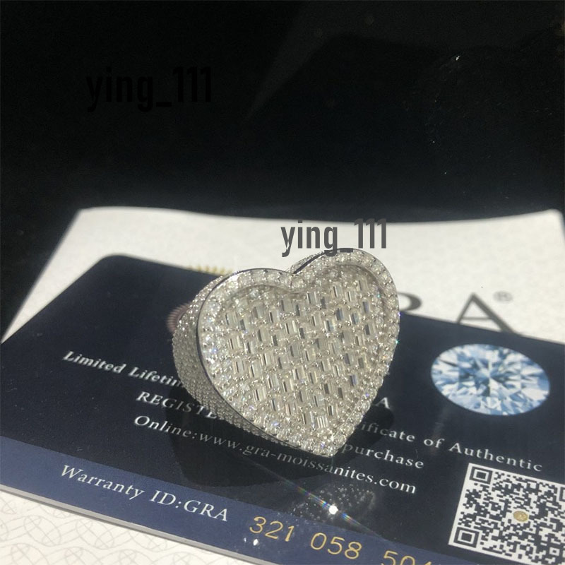 Fashion Silver Full Diamond Heart Moissanite Ring Hip Hop Couple Rings