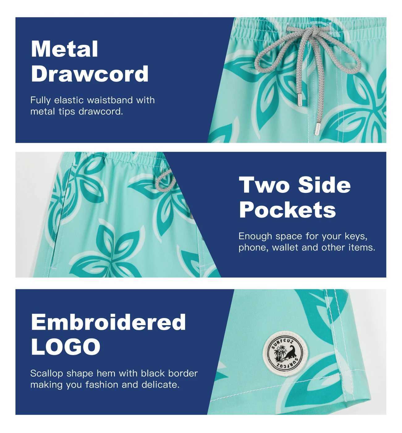 SURFCUZ Mens Swimming Shorts Quick drying Summer Beach Board Shorts with Pocket 2022 Swimsuit Beach Wear Mens Swimsuit X250410
