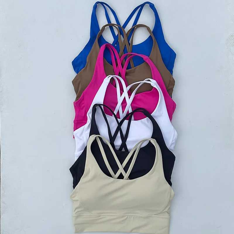 Double sided wool lining cross back shock-absorbing push up sports bra yoga fitness vest high support gymXJ250410